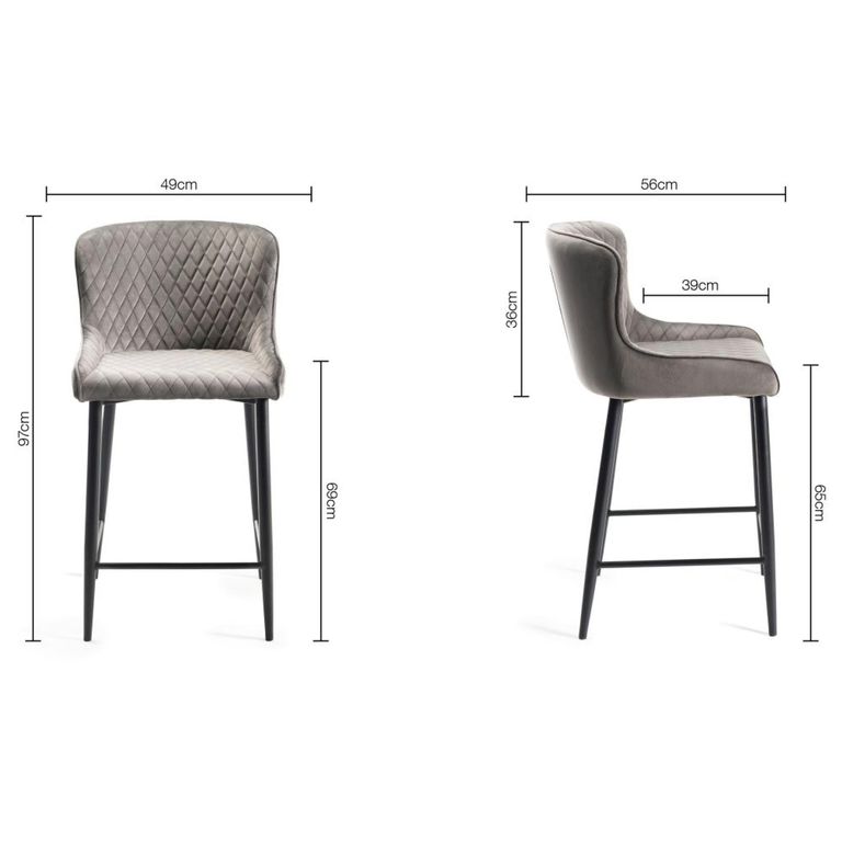 Cezanne Barstools - Set of 2 - Grey Velvet - Black Legs