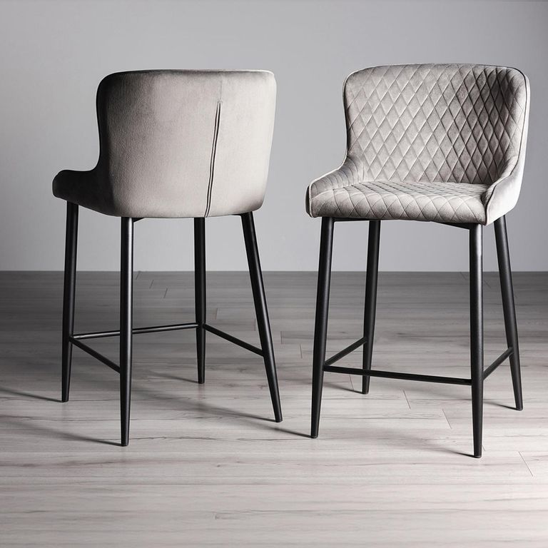 Cezanne Barstools - Set of 2 - Grey Velvet - Black Legs