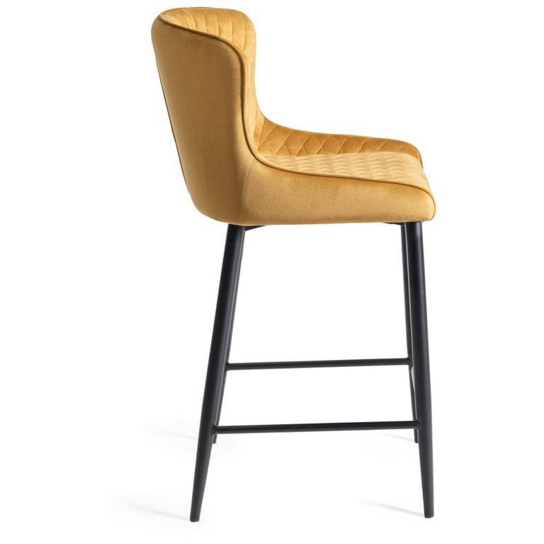 Cezanne Barstools - Set of 2 - Mustard Velvet - Black Legs