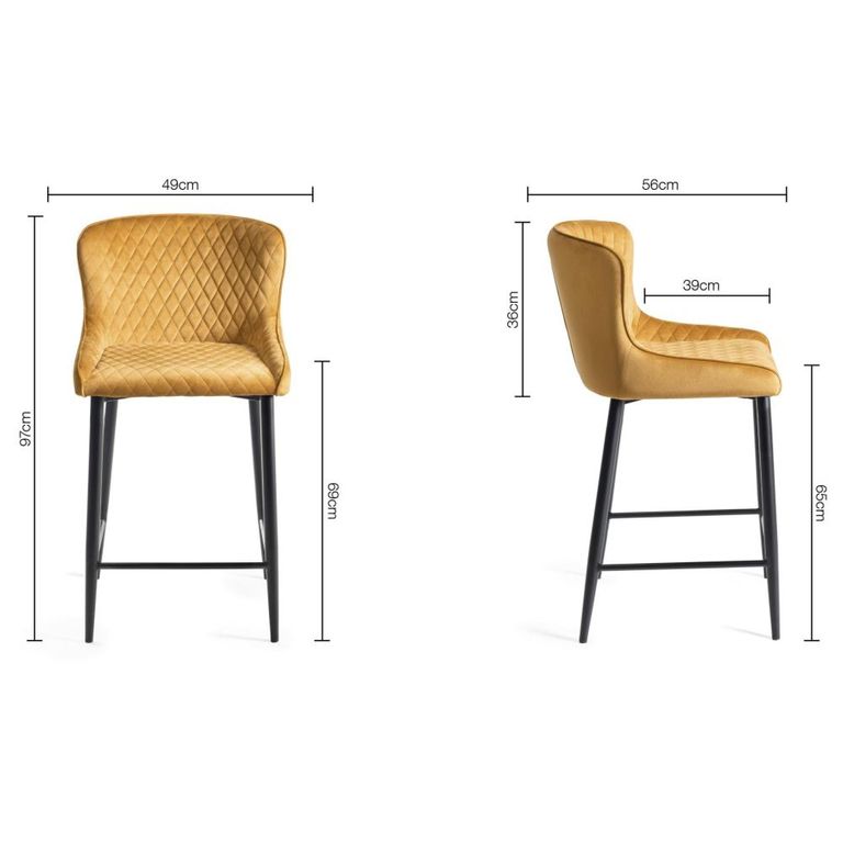 Cezanne Barstools - Set of 2 - Mustard Velvet - Black Legs