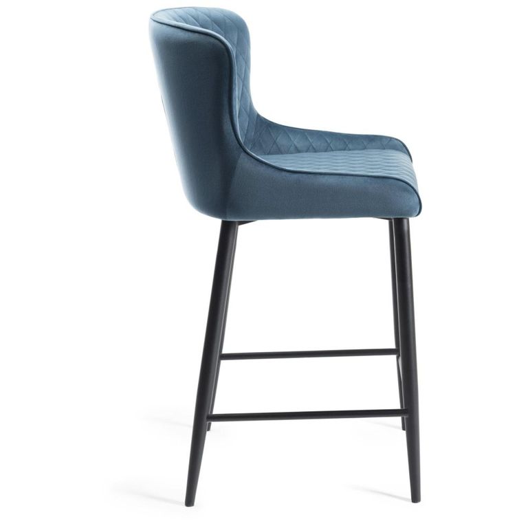 Cezanne Barstools - Set of 2 - Petrol Blue Velvet - Black Legs