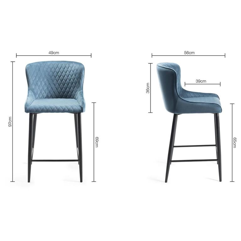 Cezanne Barstools - Set of 2 - Petrol Blue Velvet - Black Legs