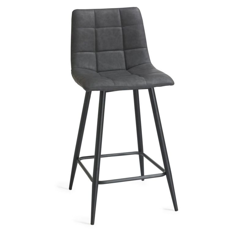 Mondrian Barstools - Set of 2 - Dark Grey Faux Leather - Black Legs