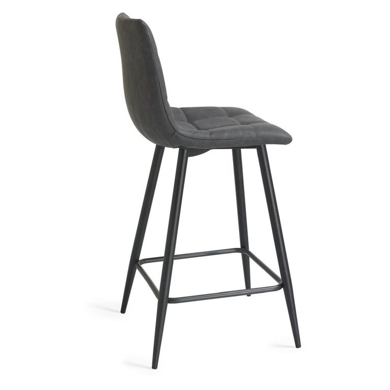 Mondrian Barstools - Set of 2 - Dark Grey Faux Leather - Black Legs