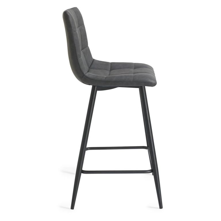 Mondrian Barstools - Set of 2 - Dark Grey Faux Leather - Black Legs