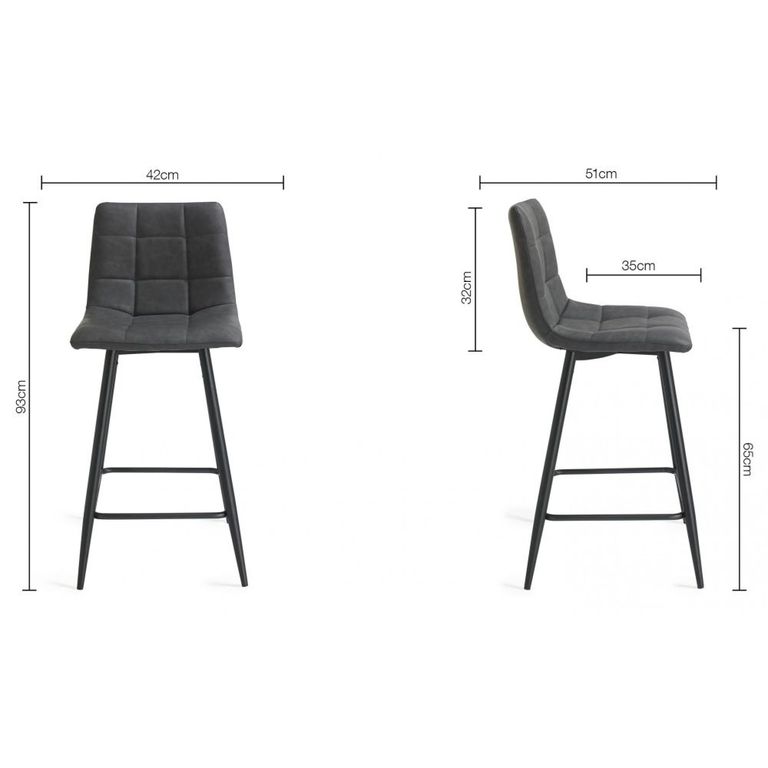 Mondrian Barstools - Set of 2 - Dark Grey Faux Leather - Black Legs