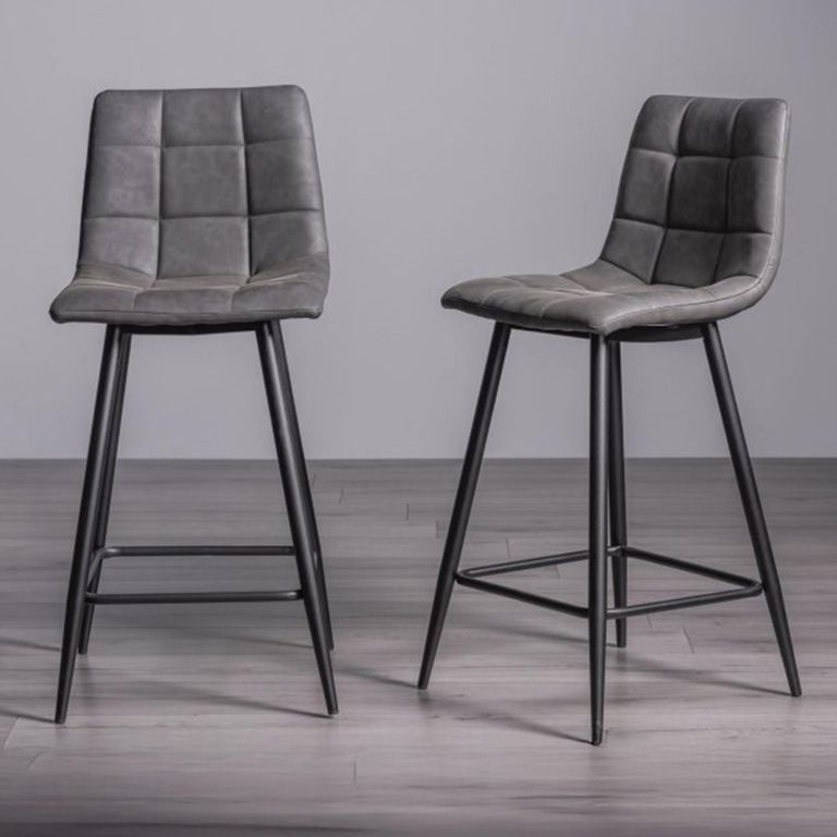Mondrian Barstools - Set of 2 - Dark Grey Faux Leather - Black Legs