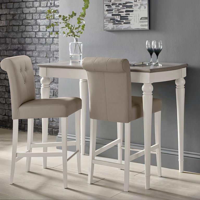 Montreux Barstools - Set of 2 - Upholstered - Grey Bonded Leather - Soft Grey