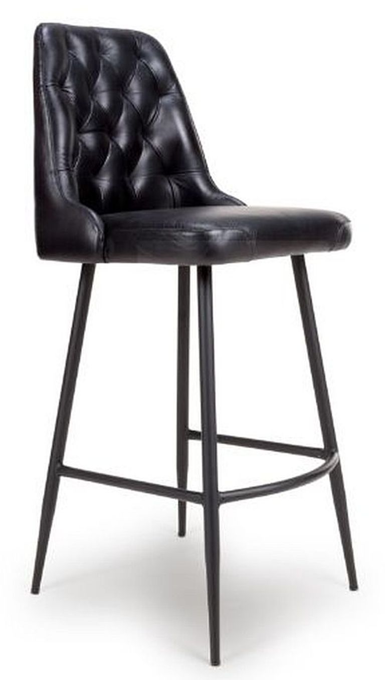 Bradley Barstool - Set of 2 - Black Real Leather - with Back