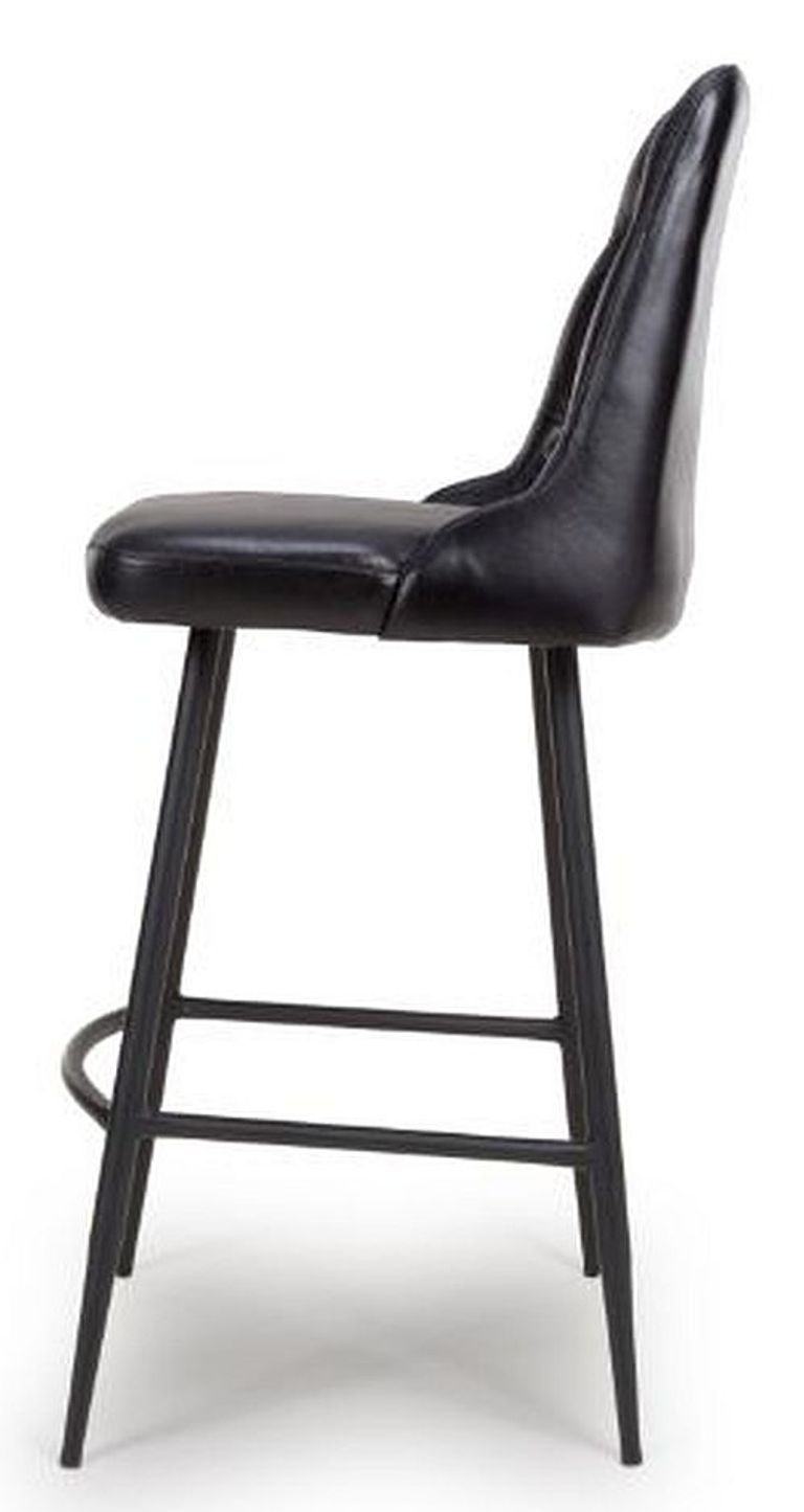 Bradley Barstool - Set of 2 - Black Real Leather - with Back