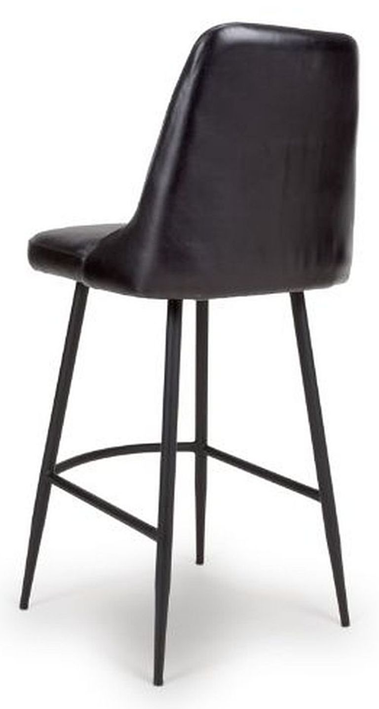 Bradley Barstool - Set of 2 - Black Real Leather - with Back