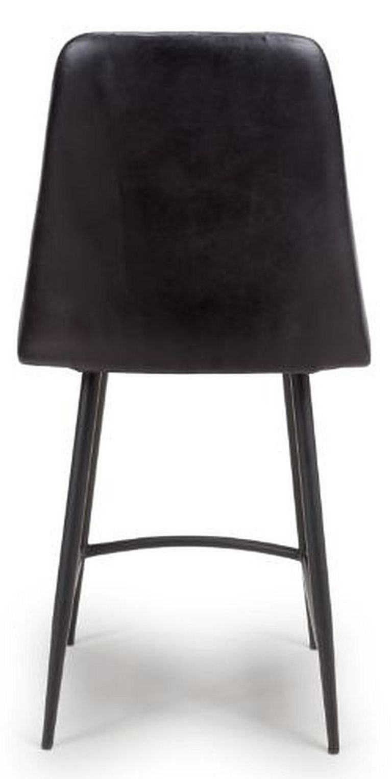 Bradley Counter Stool - Set of 2 - Black Real Leather - with Back