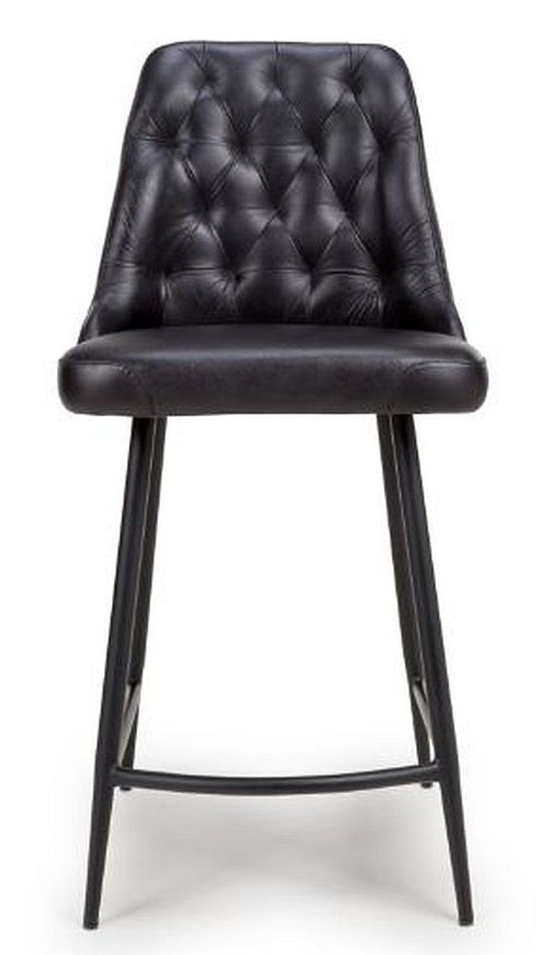 Bradley Counter Stool - Set of 2 - Black Real Leather - with Back