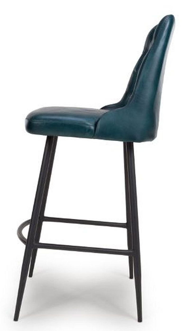 Bradley Barstool - Set of 2 - Blue Real Leather - with Back