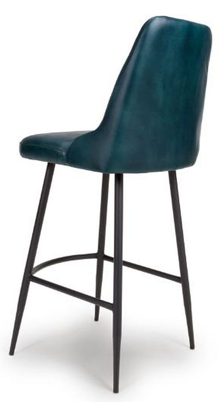 Bradley Barstool - Set of 2 - Blue Real Leather - with Back