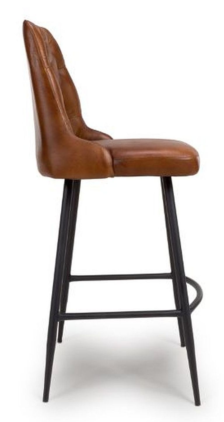 Bradley Barstool - Set of 2 - Tan Real Leather - with Back