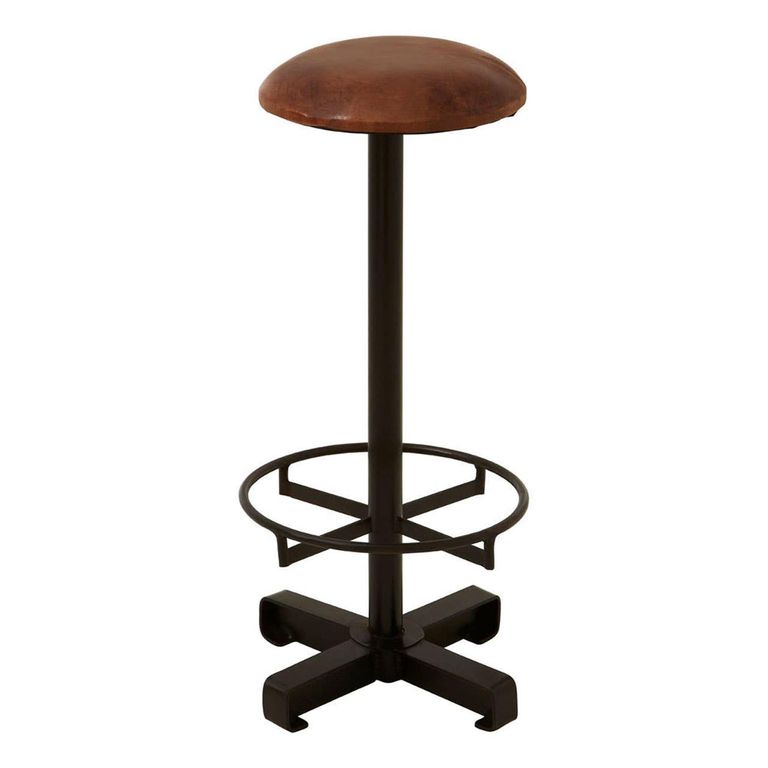Buffalo Barstool - Set of 2 - Round - Brown - Leather