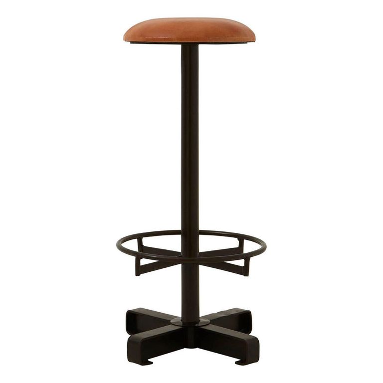 Buffalo Barstool - Set of 2 - Round - Light Brown - Leather