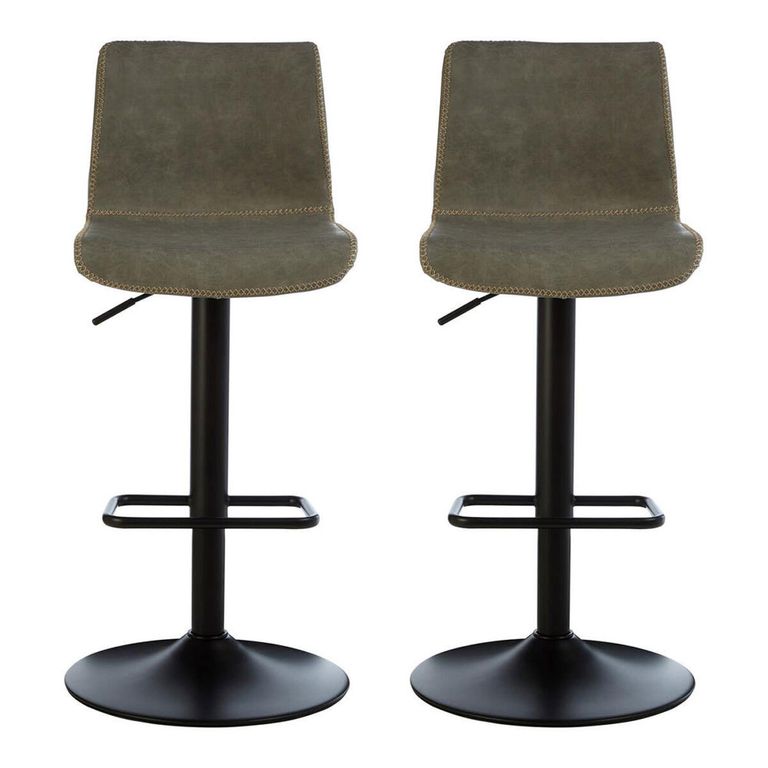 Dalston Barstool - Set of 2 - Ash Faux Leather with High Back