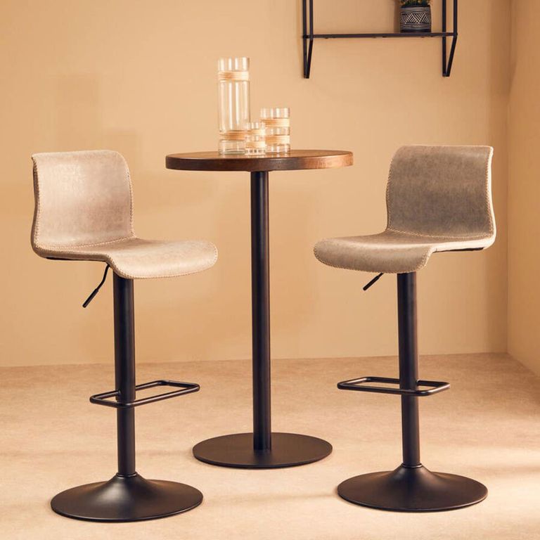 Dalston Barstool - Set of 2 - Ash Faux Leather with High Back