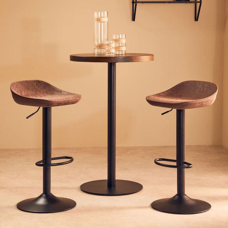 Dalston Barstool - Set of 2 - Mocha Faux Leather with Low Back