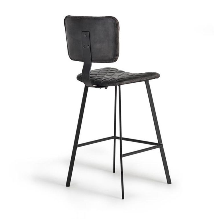 Danidun Barstool - Dark Grey Leather - with Back - Set of 2