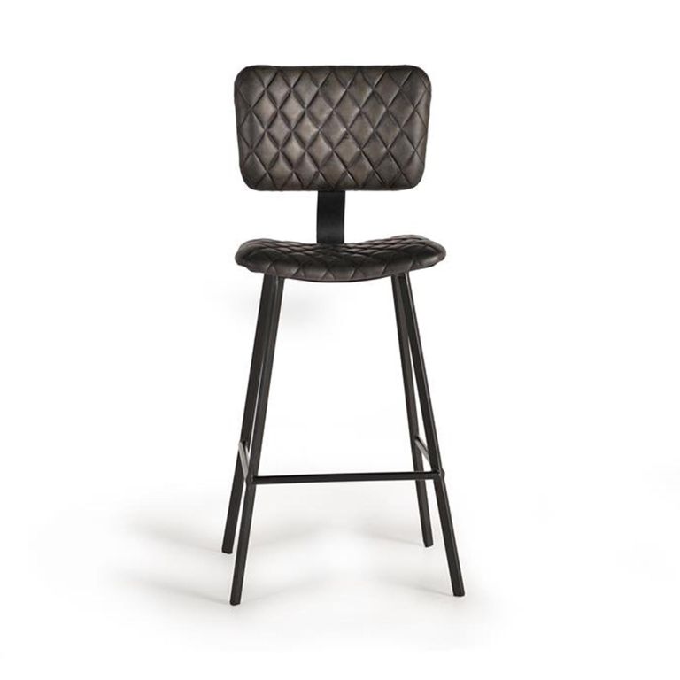 Danidun Barstool - Dark Grey Leather - with Back - Set of 2