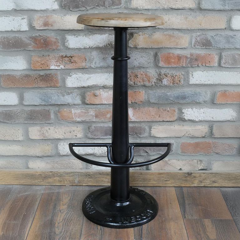 Barstool - Set of 2 - Black Metal and Wood - Round