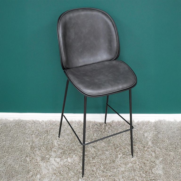 Barstool - Set of 2 - Dark Grey Faux Leather