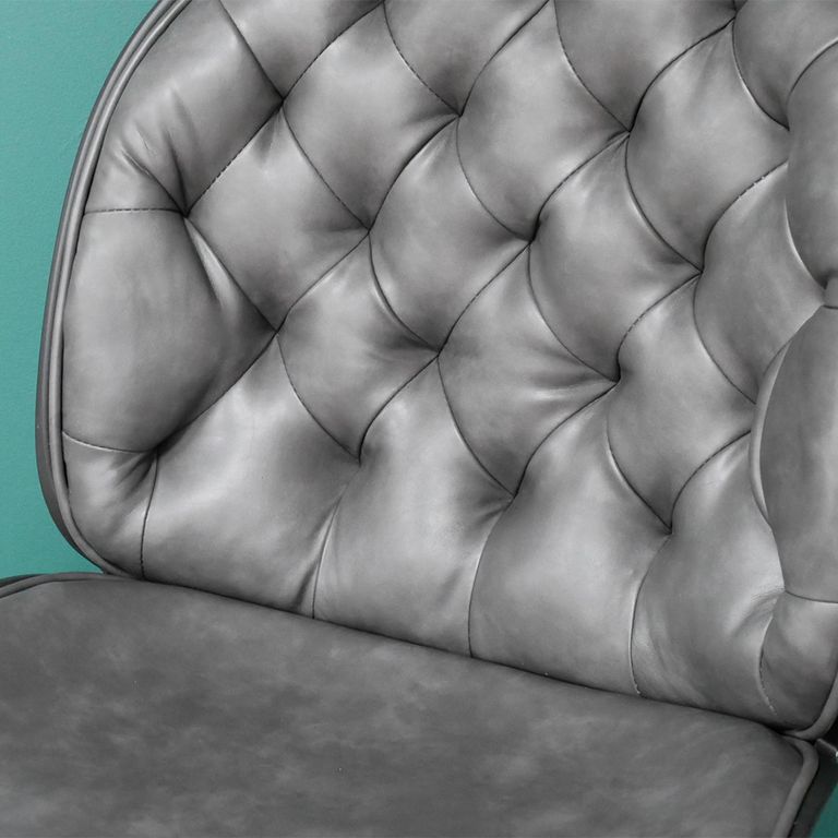 Barstool - Set of 2 - Dark Grey Faux Leather - Tufted