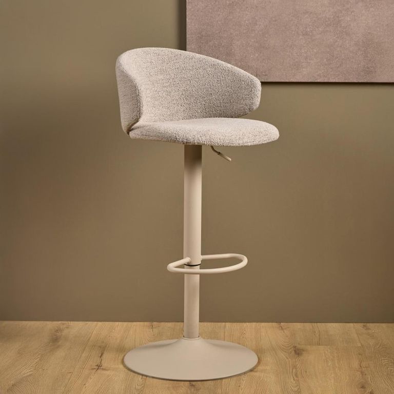 Ella Barstool - Set of 2 - Beige Boucle Fabric - with Back