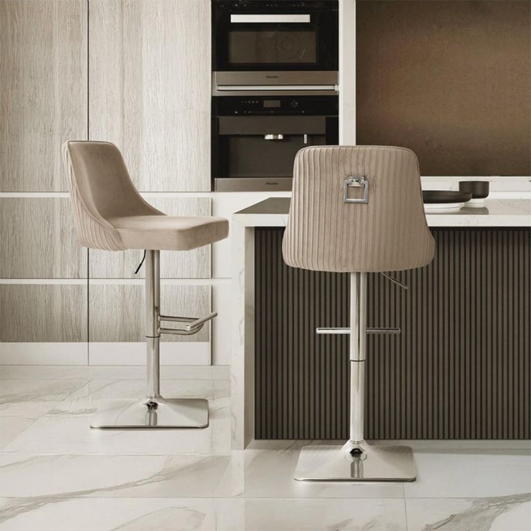 Eris Barstool - Set of 2 - Taupe Velvet Fabric and Chrome Legs