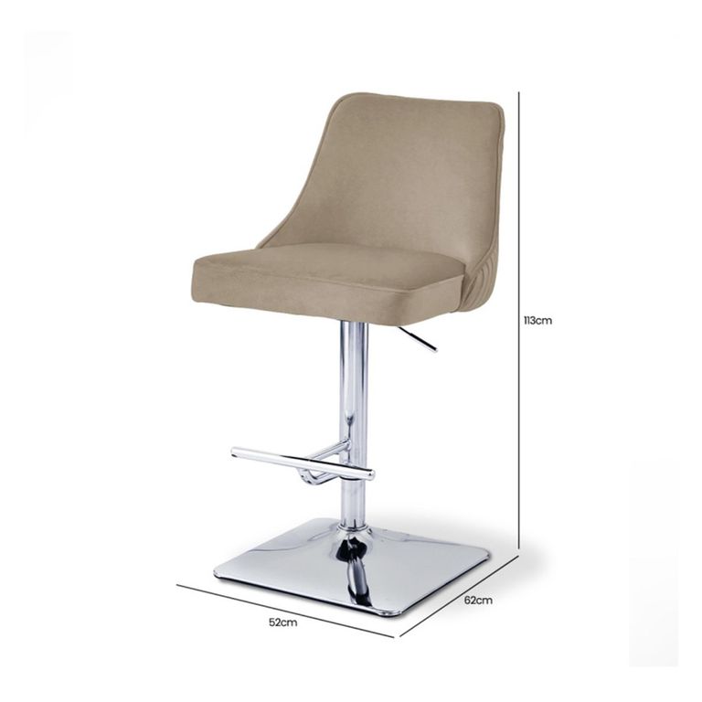 Eris Barstool - Set of 2 - Taupe Velvet Fabric and Chrome Legs