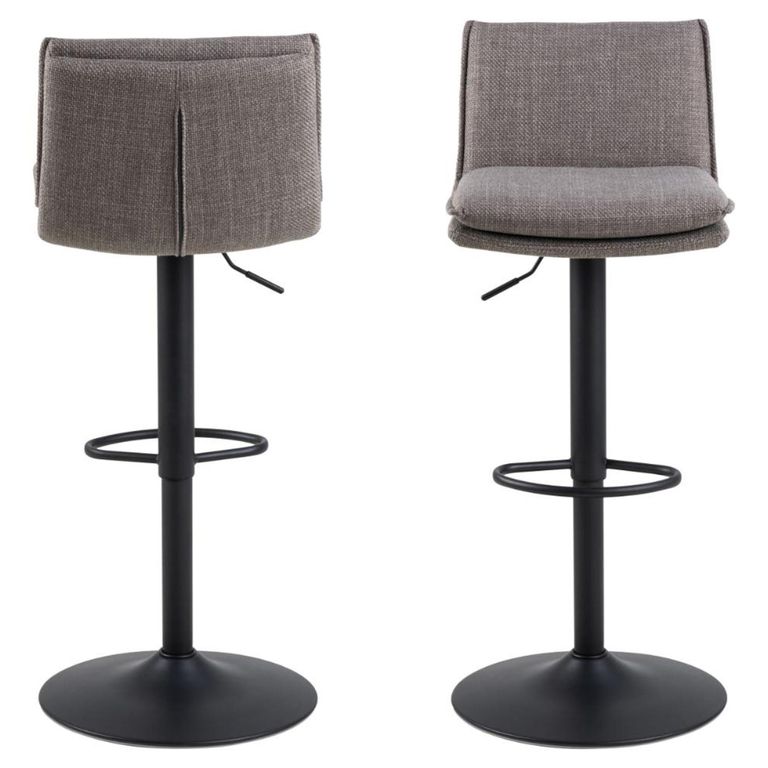 Flynn Barstool - Set of 2 - Light Grey Fabric - with Back
