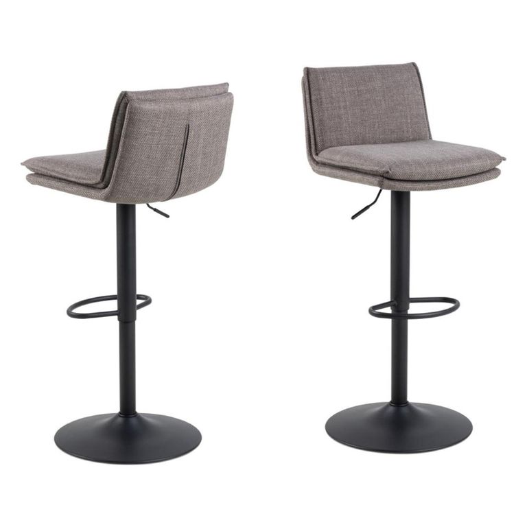Flynn Barstool - Set of 2 - Light Grey Fabric - with Back