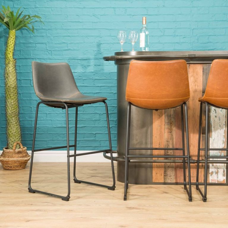 2 x Fremont Grey Vintage Leather Barstool