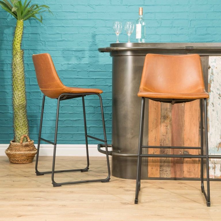 2 x Fremont Tan Vintage Leather Barstool