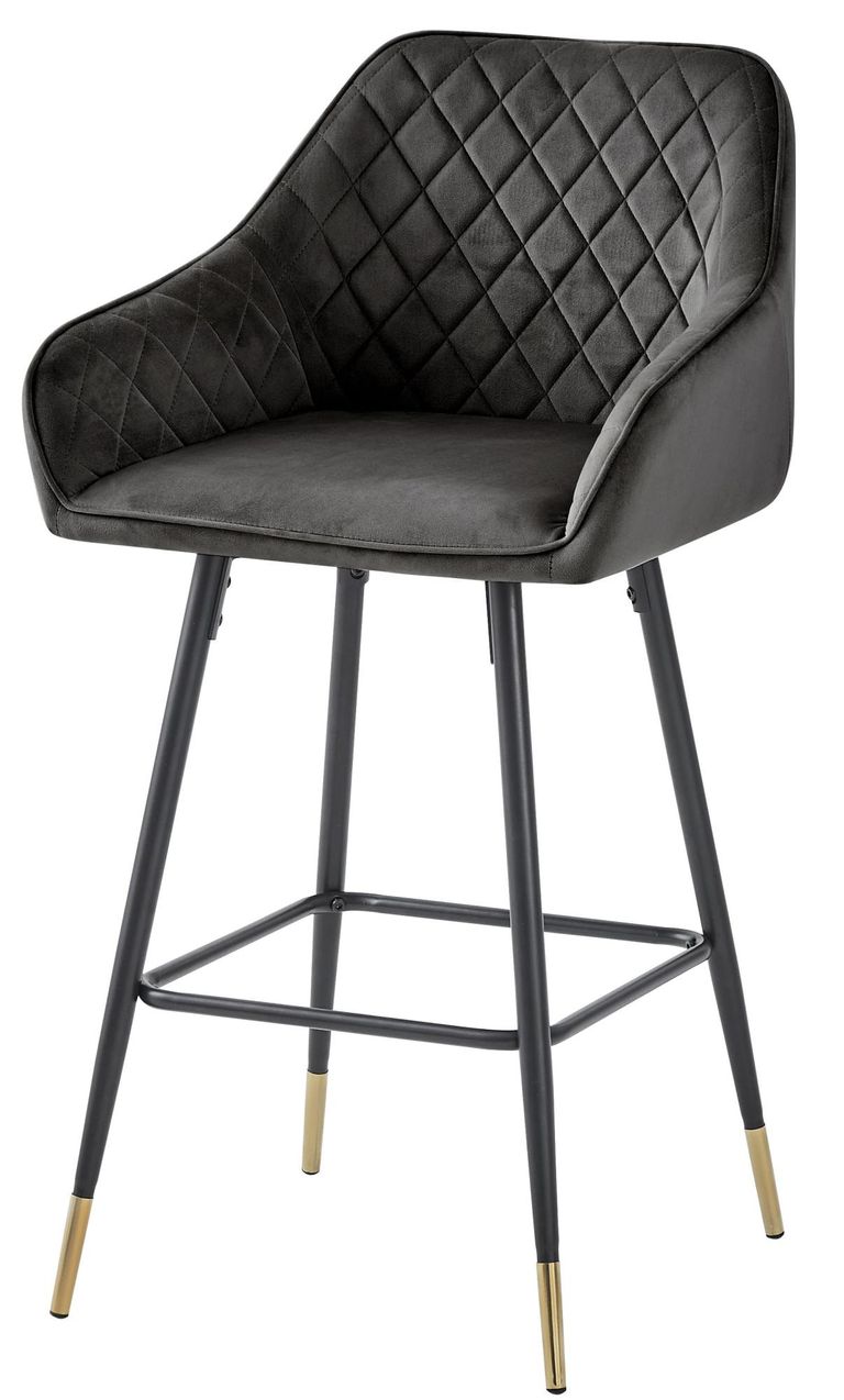 Barstools - Set of 2 - Gun Metal Grey Velvet