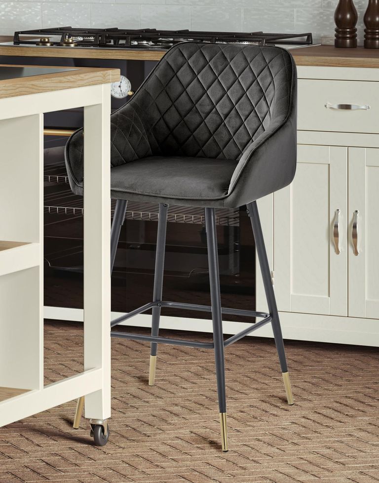 Barstools - Set of 2 - Gun Metal Grey Velvet