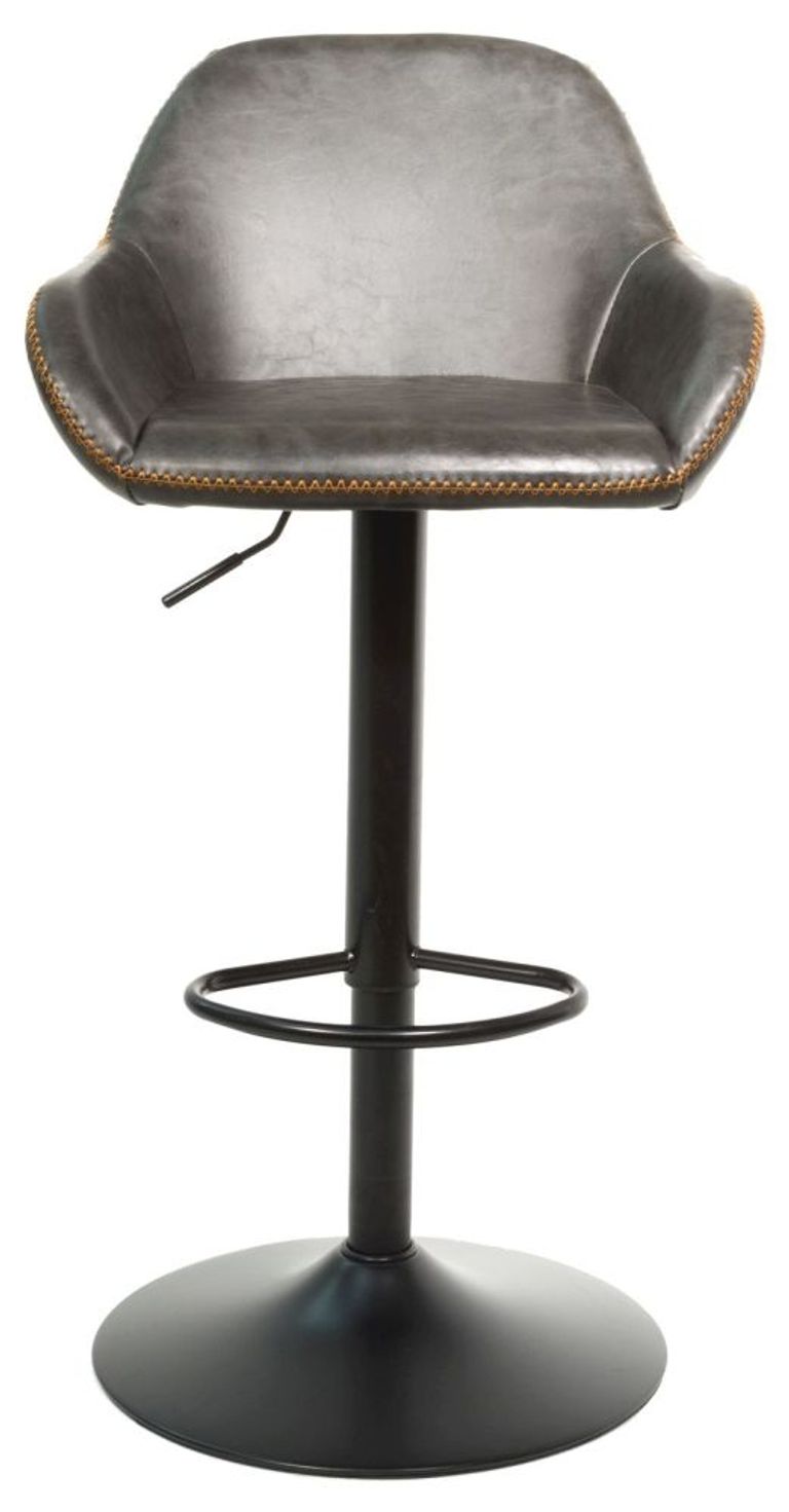 2 x Hawai Grey Vintage Leather Gas Lift Barstool