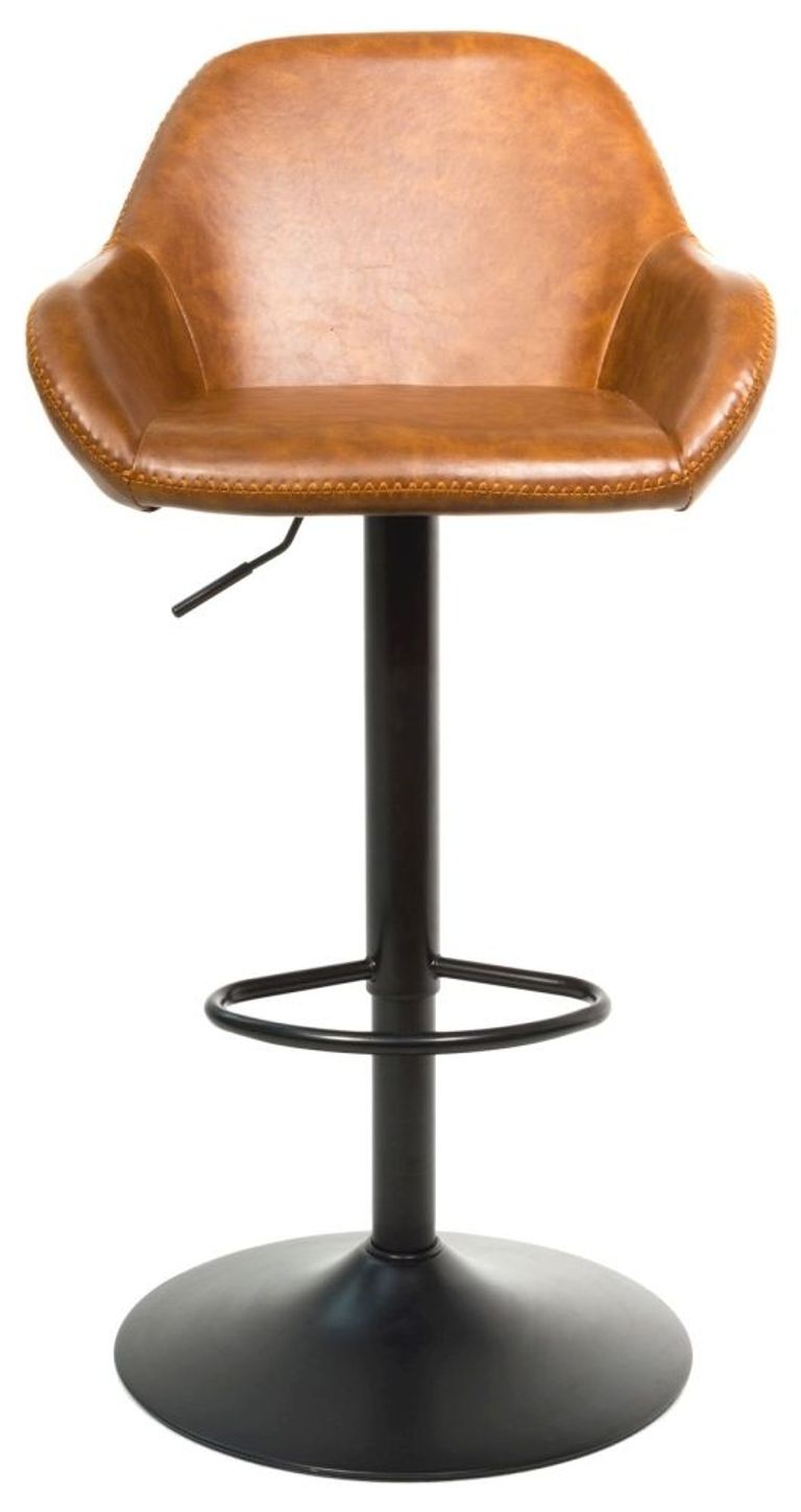 2 x Hawai Tan Vintage Leather Gas Lift Barstool