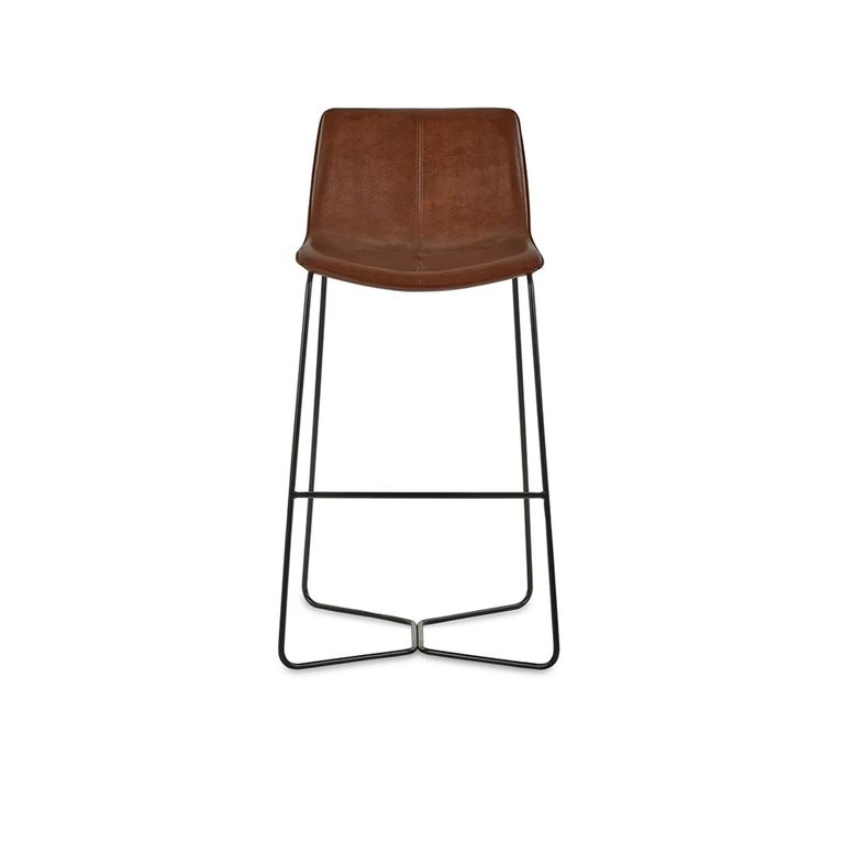 Joren Barstool with Back - Set of 2 - Tan Brown Faux Leather