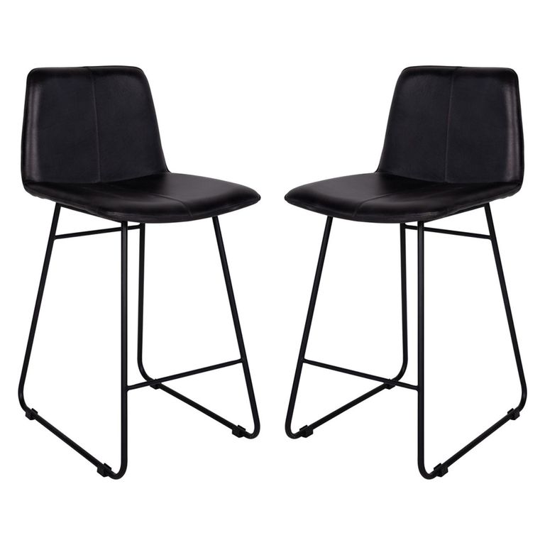 Robinson Barstool with Back - Set of 2 - Charcoal Leather