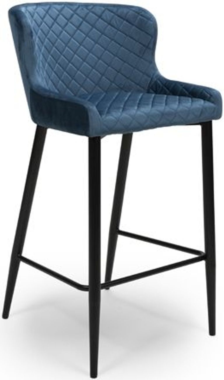 Malmo Barstool with Back - Set of 2 - Blue Fabric