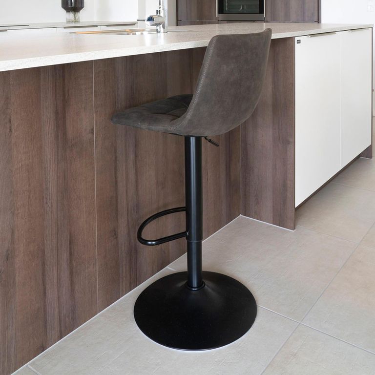 Middelfart Barstool - Dark Grey - Fabric - Set of 2 - Adjustable - with Back