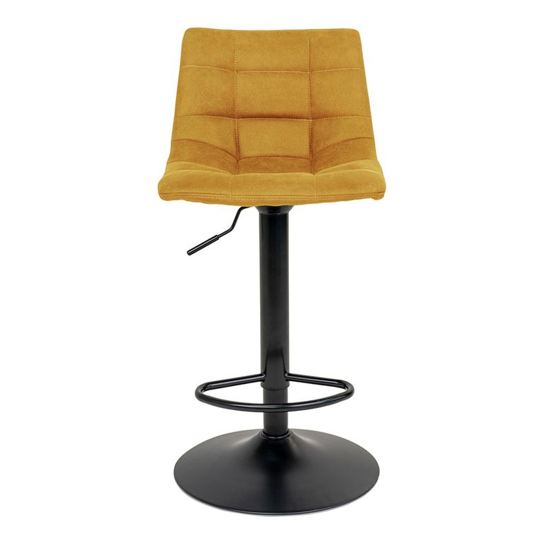 Middelfart Barstool - Mustard Yellow - Velvet Fabric - Set of 2 - Adjustable - with Back
