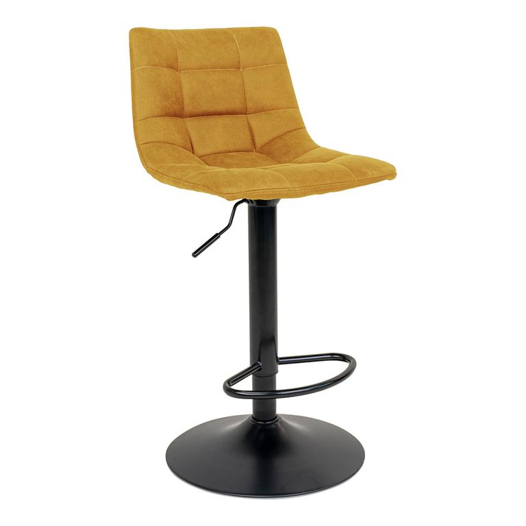 Middelfart Barstool - Mustard Yellow - Velvet Fabric - Set of 2 - Adjustable - with Back