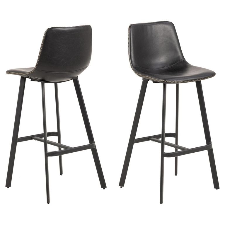 Oregon Barstool - Set of 2 - Black Faux Leather - with Back