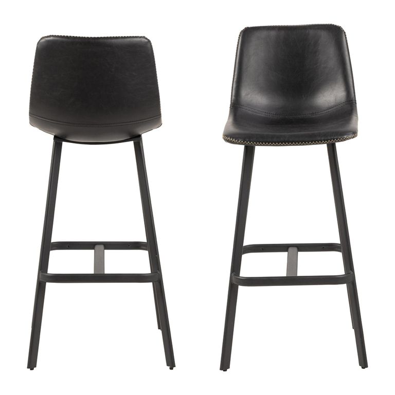 Oregon Barstool - Set of 2 - Black Faux Leather - with Back