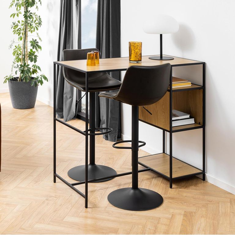 Oregon Barstool - Set of 2 - Black Faux Leather - Gas Lift - with Back